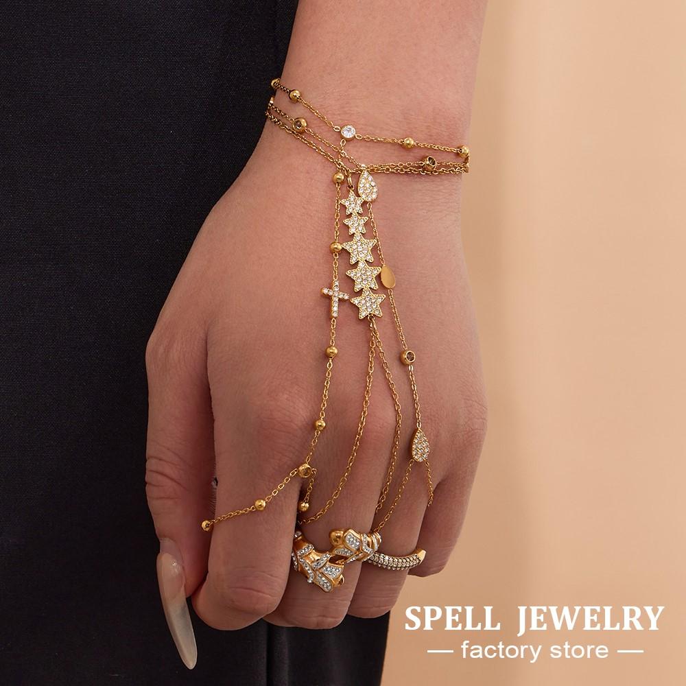 Изящный браслет-цепочка на руку из нержавеющей стали с покрытием 18 карат золотом, с кубическим цирконием, блестящие циркониевые браслеты-цепочки на руку для женщин