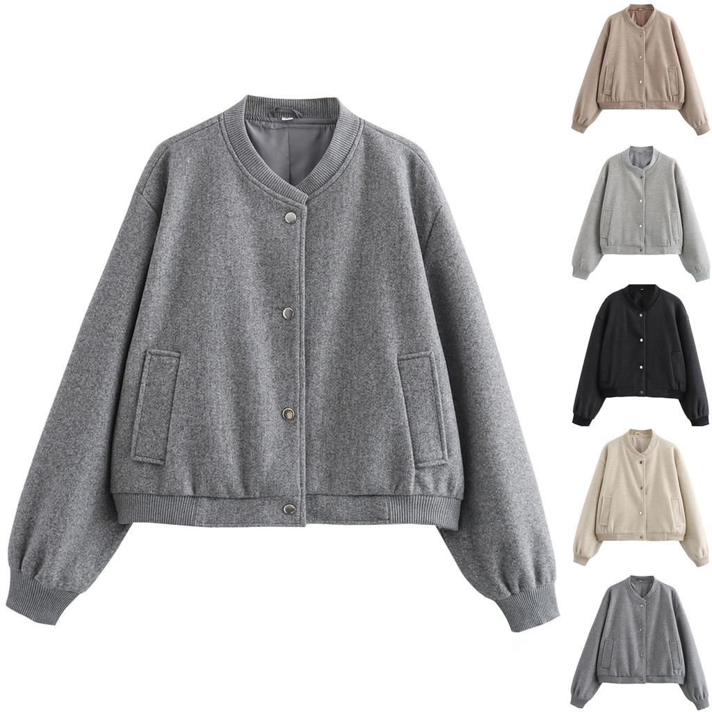 Женская модная однотонная куртка с длинными рукавами и карманами на молнии в стиле кэжуал