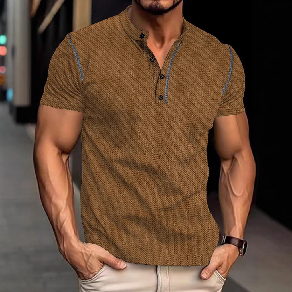 Мужские облегающие рубашки Henley с коротким рукавом, спортивные футболки, летние футболки на пуговицах