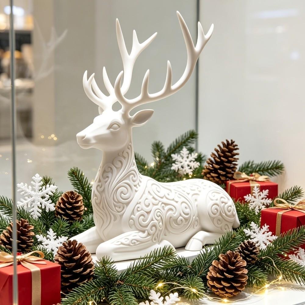 Lying-Posture Xmas Reindeer Sculpture 3D Printed Small Deer Desktop Ornament  Christmas Party