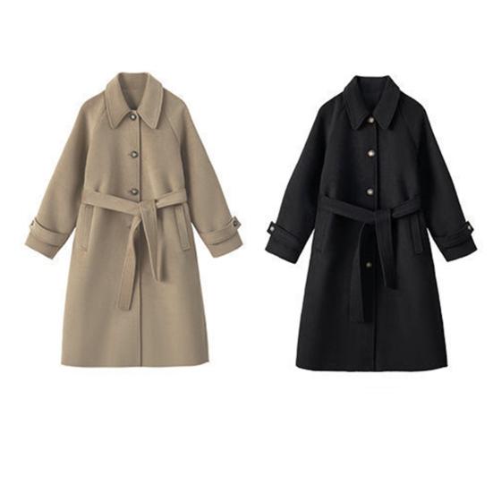 Осень-зима Женская куртка с поясом, толстый свободный отложной воротник, куртка для поездок на работу, однобортная, средней длины