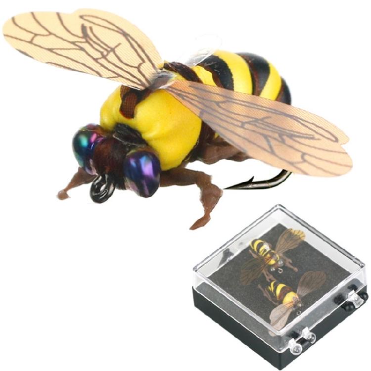 2pcs Fly Bees Floating Lure with Box Artificial Insect Lures Attractant Baits Fishing Tackle Gear Fly Fishing Hook Baits