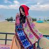 Women's Ethnic Style Hooded Shawl Cloak, Geometric Design for Autumn/Winter, Ideal for Tibet, Qinghai, Yunnan Travel