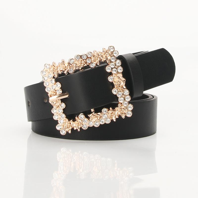 Women's belt alloy inlaid rhinestone pin buckle with dress decorative belt elegant versatile niche pu belt
