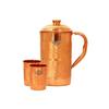 Handmade Copper Jug with 2 Glass, Luxury Design, Diwali Anniversary Party Christmas Gift Set Box, 3 Pieces, Brown