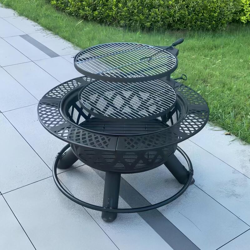 GOWKE Rotatable Cast Iron Outdoor Fire Pit BBQ & Tea Table