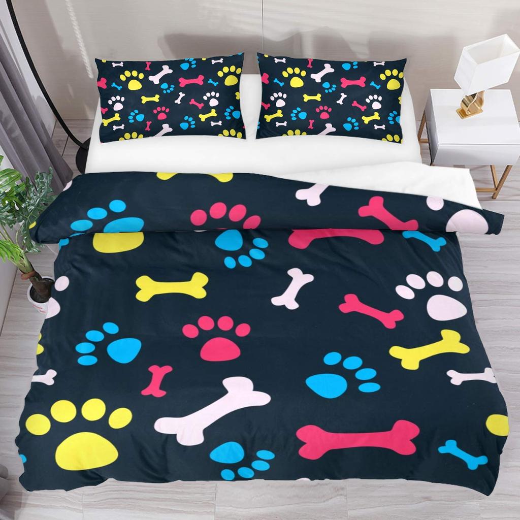 Пододеяльник Dog Lover с нарисованным от руки принтом лапы, каракули, круговой узор, стиль рисунка, животные, украшения для спальни, кораллово-бирюзовый