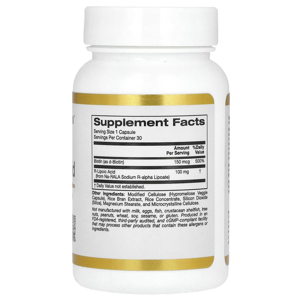 California Gold Nutrition Стабилизированная R-липоевая кислота, 30 вегетарианских капсул