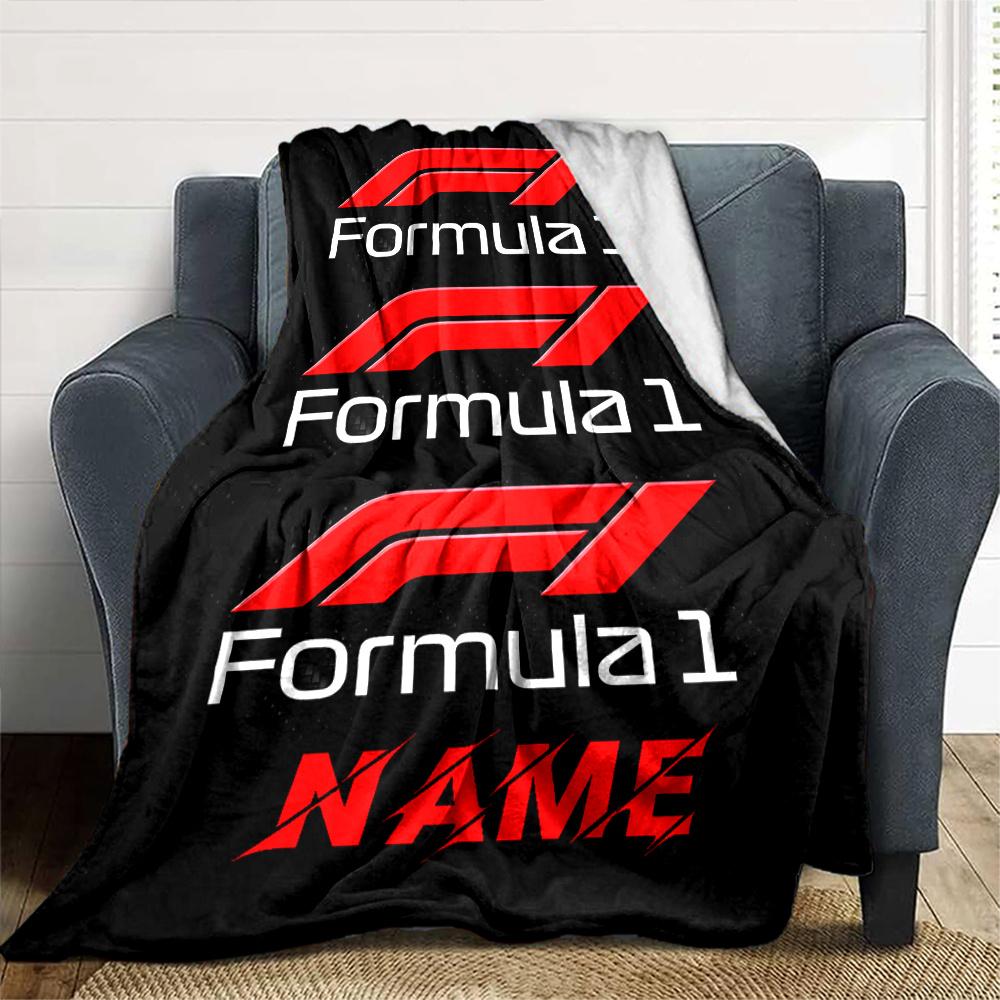 Formula 1 Logo Blanket With Customizable Name Soft And Comfortable Shawl Blanket For All Seasons Suitable For Home Travel Camping Office Decoration