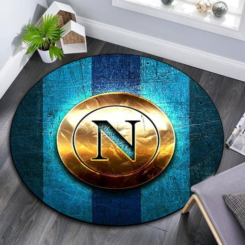 SSC Napoli Printed Round Rug, Non Slip Washable Circular Carpet For Living Room Bedroom Playroom, Sports Fan Decor, Holiday Birthday Gift