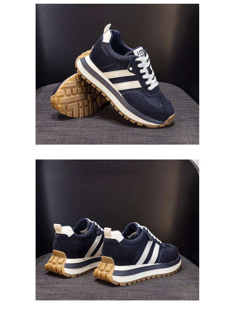 6cm Retro Sport Forrest Gump Women's Shoes - Autumn 2025 Red Ankara Leather Round Toe Color Block Casual Sneakers.