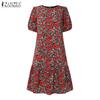 ZANZEA Women Casual Round Neck Short Sleeve Summer Floral Dress