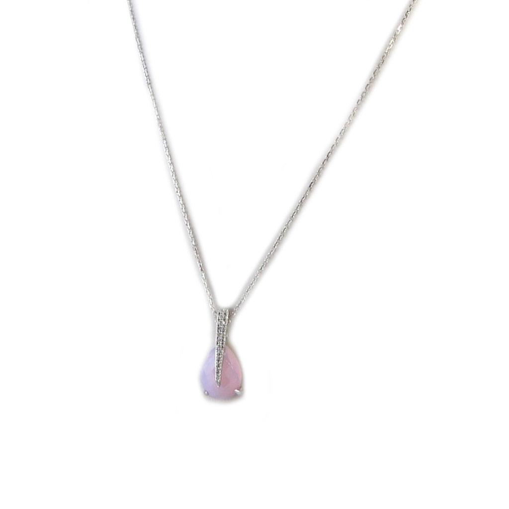 Les Trésors De Lily [P0639] - Silver Necklace 'Princess Opal' Opalescent Pink Silver White (rhodium-plated) - 45 Cm 25x11 Mm