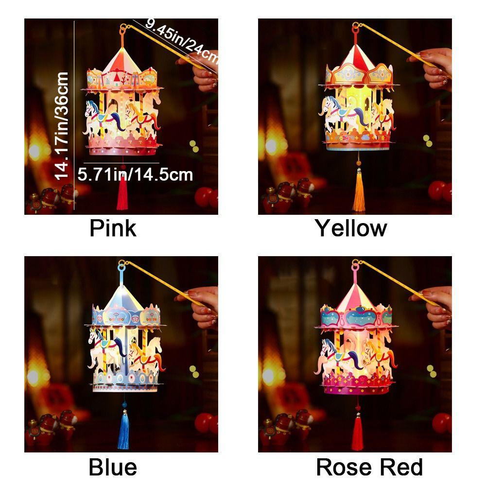 Creative 3D Cartoon Carousel Lantern PVC Waterproof Handheld Lantern Handmade Chinese Style Portable Lanterns New Year