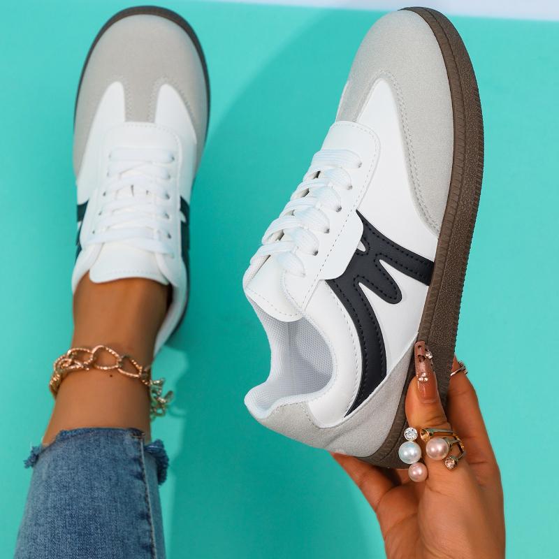 Fashion Shoes Female 2024 Lace Up Women's Vulcanize Shoes Outdoor Women Sneakers Mixed Color Round Toe Low Heel PU Ladies Casual Shoes