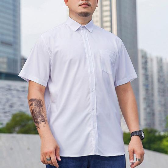 Lapel Short Sleeve Solid Color Plus Size Men Shirt Single Breasted Causal Loose Solid Color Work Shirt Streetwear