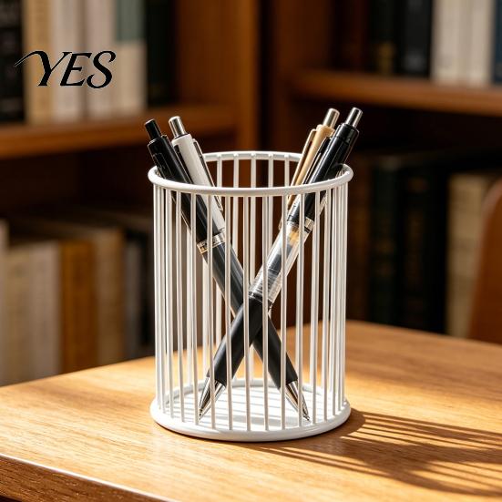 Stylish Pen Holder For Office Metal Holder, Nordic Desk Organizer for Makeup Brushes, Electroplated Cup Anti-Rust Multifunctional Storage Basket