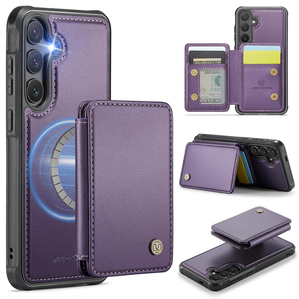 For Samsung Galaxy S25+ Case JEEHOOD J05 Leather Mobile Cover with Detachable Magnetic Card Bag