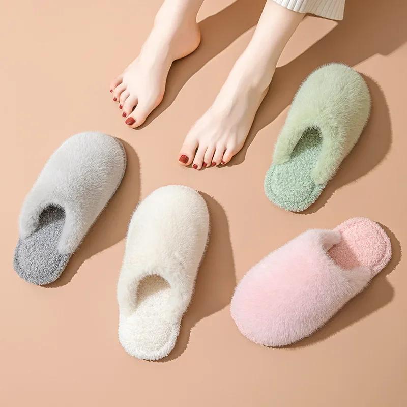 Fashion Women Slippers Autumn/winter Cotton Plush Flat Bottomed Shoes Comfort Warm Lightweight Home Cotton Slippers Chanclas Mujer