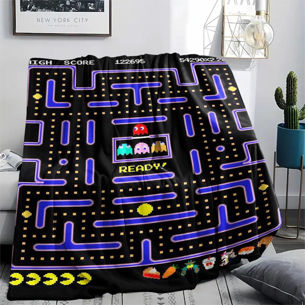 1 шт. Фланелевое одеяло с принтом Pacman, Высококачественное, Удобное для всех сезонов, Декор для дома, Тепло и уют, Идеально для подарков