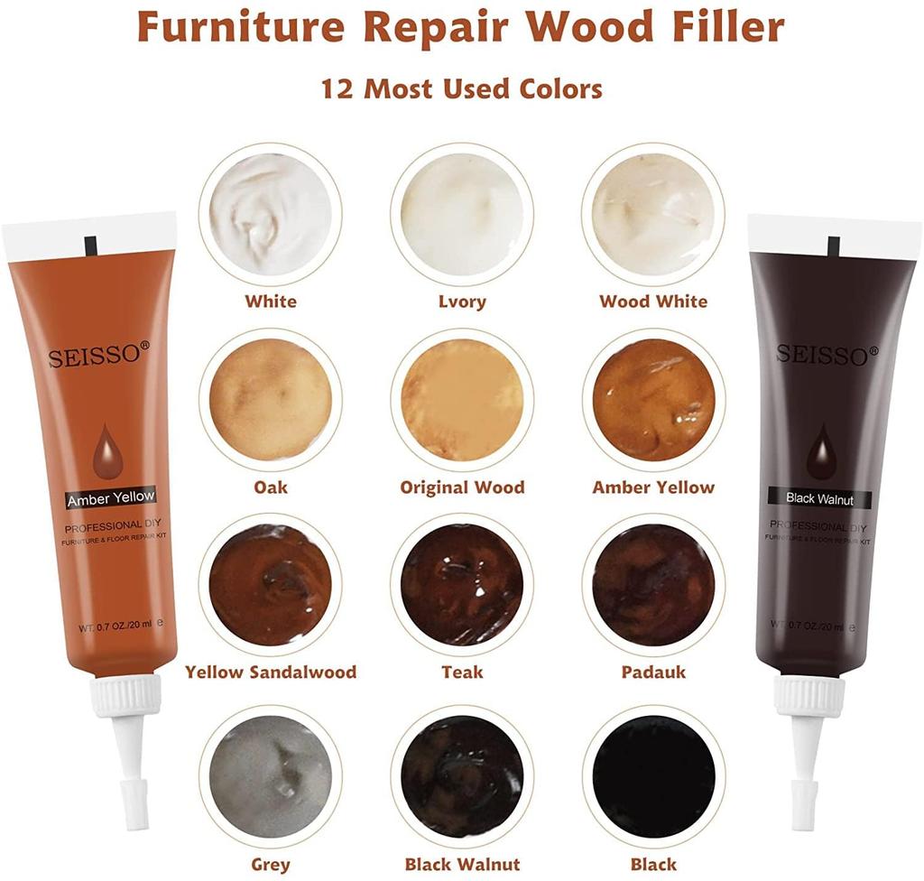 SEISSO Wood Scratch Repair 12 Repair Cream for Wooden and Scratch Wood and Walnut Accessories Cream, Colors, Flooring, Woodwork, Furniture, Doors,
