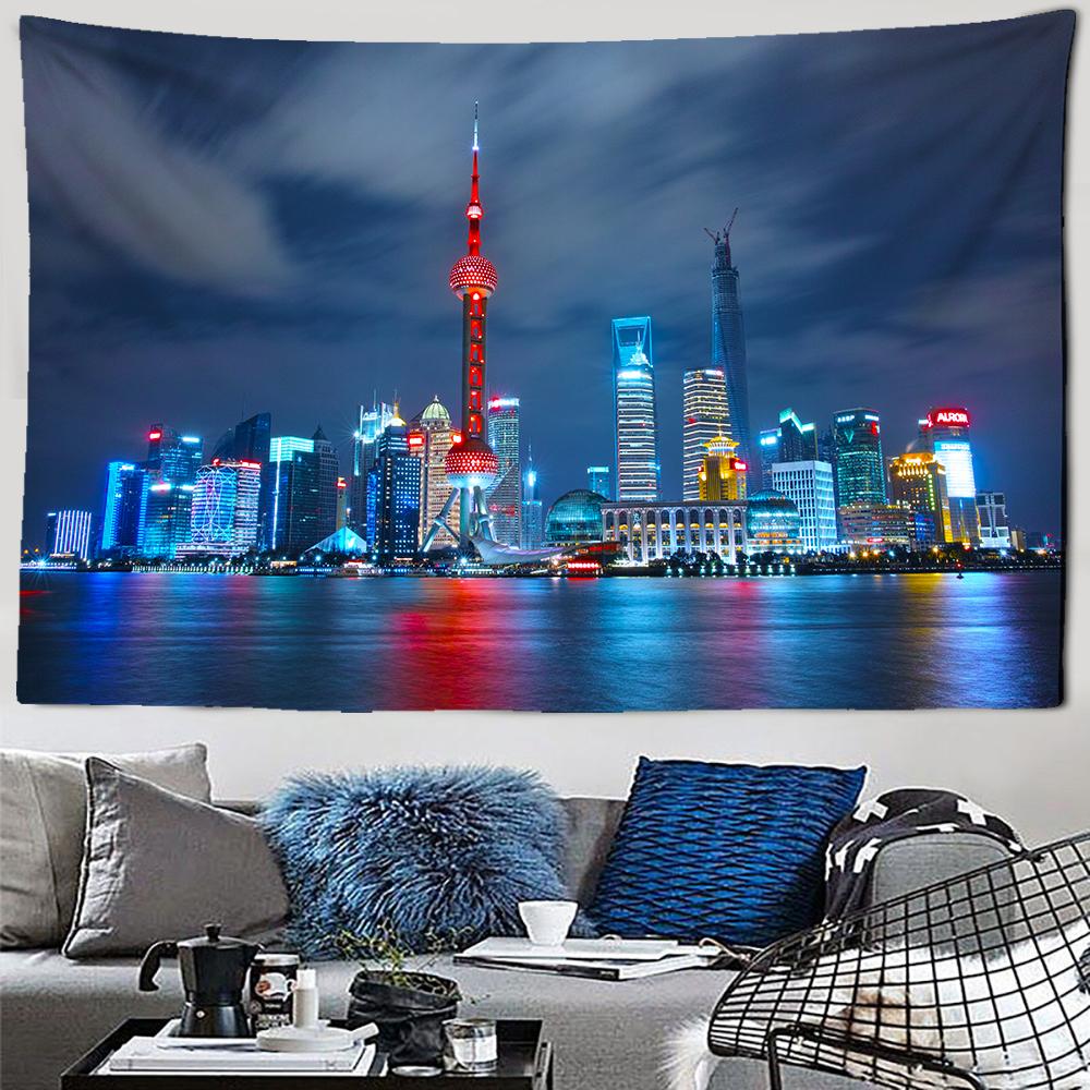 Городской ночной пейзаж, гобелен с пейзажем, необычный Метрополис, настенный Эстетический фон, настенное украшение для спальни, гостиной