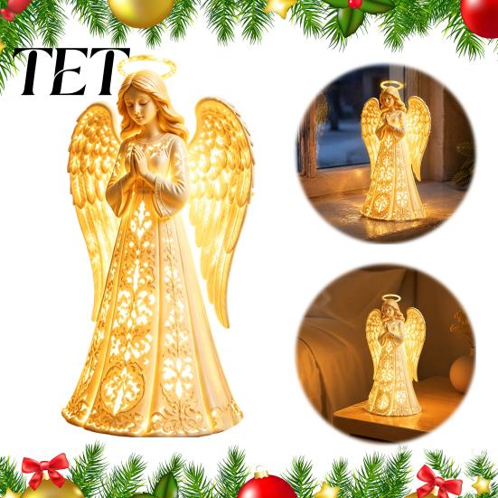 Resin Decorative Night Light Praying Angel Light, Figurine with Warm LED Lights Healing Shadow Craft for Home Decor, Tabletop Ornament Christmas