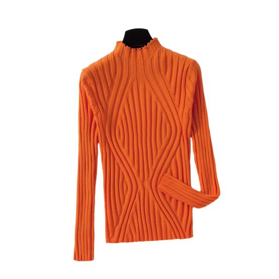 Women Tops Half Knitting High Collar Long Sleeve Slim Fit Pullover Tops Solid