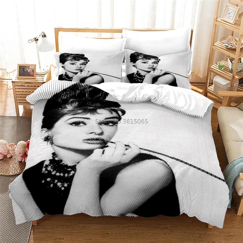 Audrey Hepburn 3D Duvet Cover Set with Pillowcase Printed Bedding Set Single Double Twin Full Queen King Size for Bedroom Decor