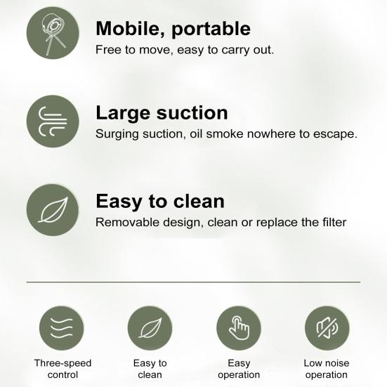 Kitchen Exhaust Fan Indoor Desktop Cooker Hood with 3 Speeds Small Apartment Ventilation for Electric Cookers BBQ