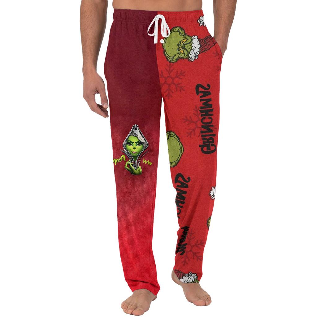 Men's Knitted Fashionable Printed Pocket Casual Pants Pajama Pants