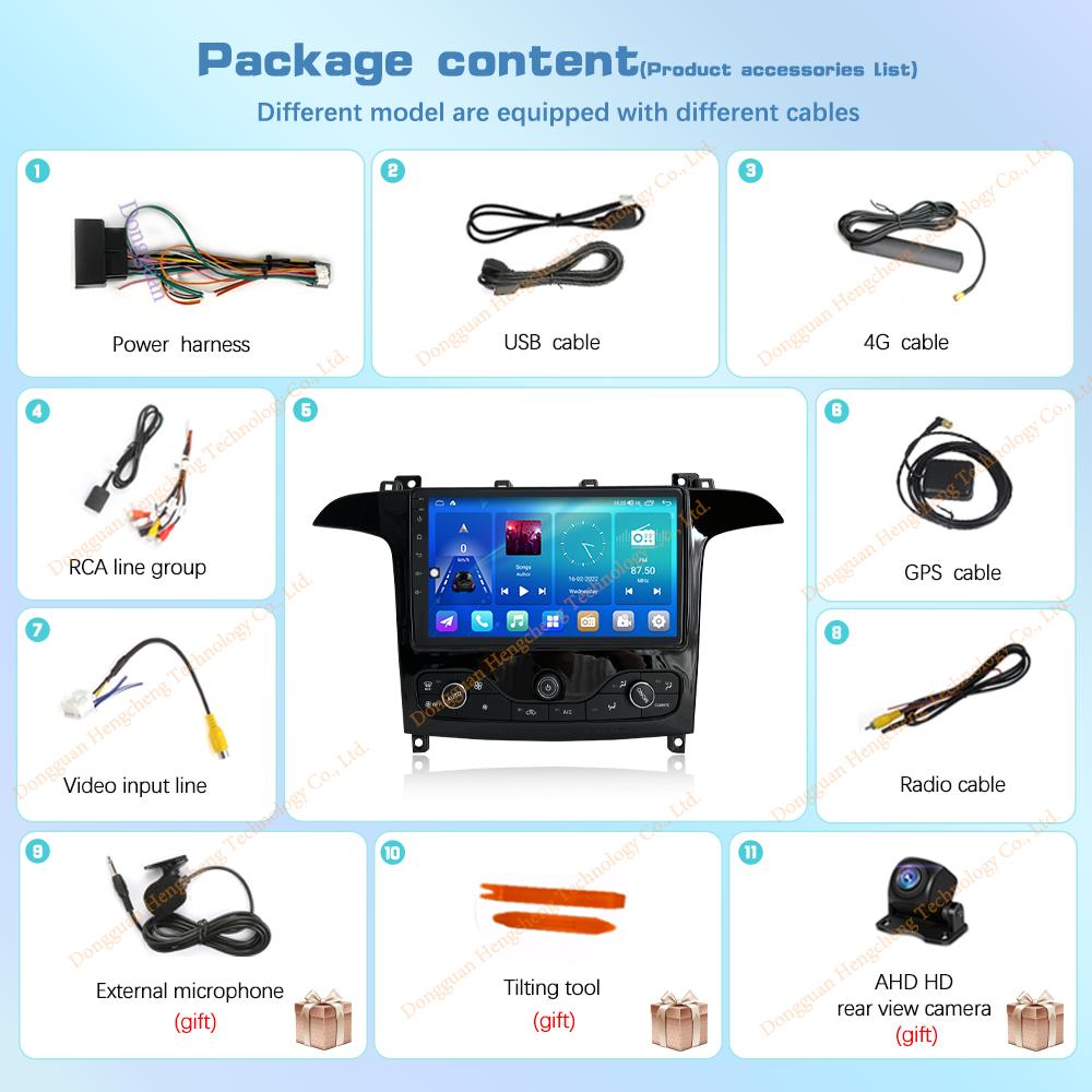 9" Для Ford S MAX S-Max 2007-2015 Автомобильный мультимедийный видеоплеер GPS-навигация Радио Android12 8+128G 8 ядер CarPlay 4G 360 камера