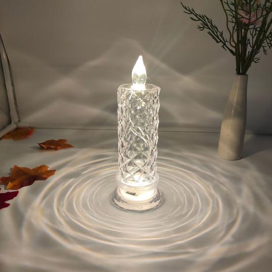 LED Candle Lights Romantic Rose Shadow Flameless Candles Lamp Elegant Crystal-like Pillar Candles for Home Decor Wedding Anniversary