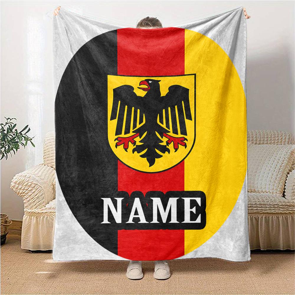 Custom Name German Flag Crest blanket for Couch & Bed, Plush Cozy Fuzzy Blanket Super Soft & Warm Blankets for Fall and Winter. 0908221