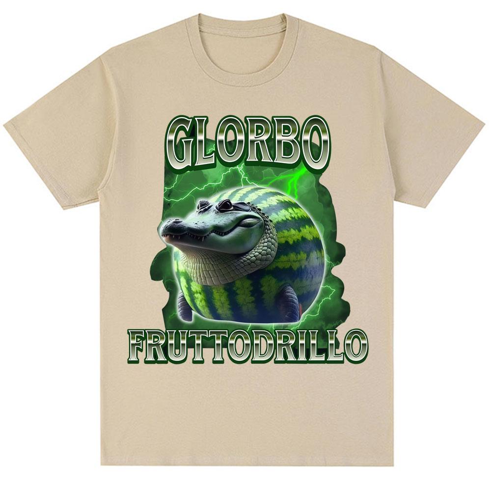 Забавная футболка с мемом Glorbo Fruttodrillo, итальянская мода с мозговым гниением, юмористические футболки, мужские, женские, свободные, хлопковые, повседневные футболки, уличная одежда