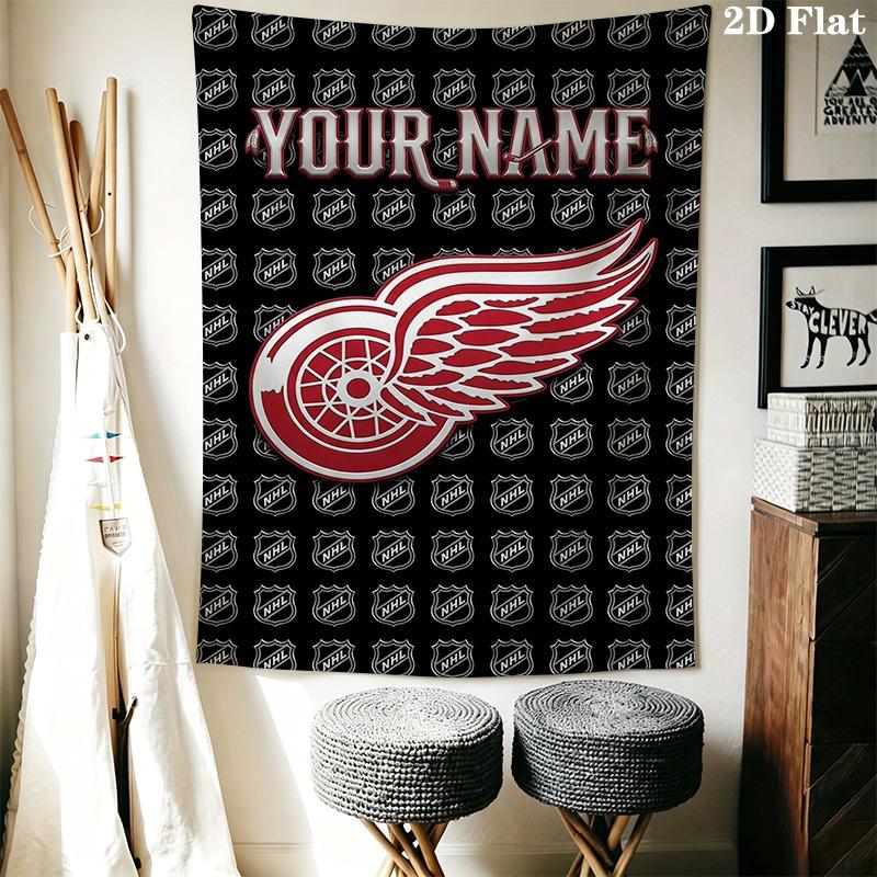 Name Custom Detroit Red Wings Wall Tapestry Aesthetic Wall Hanging Printed Fabric Blanket Decorative Tapestries for Bedroom Living Room Home Decor