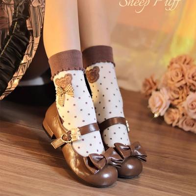 Версия из мягкой кожи~ Матовый мишка для обнимашек, Овечья пуховка Лолита Мишка Металлическая пряжка Бант Низкий каблук Повседневная обувь