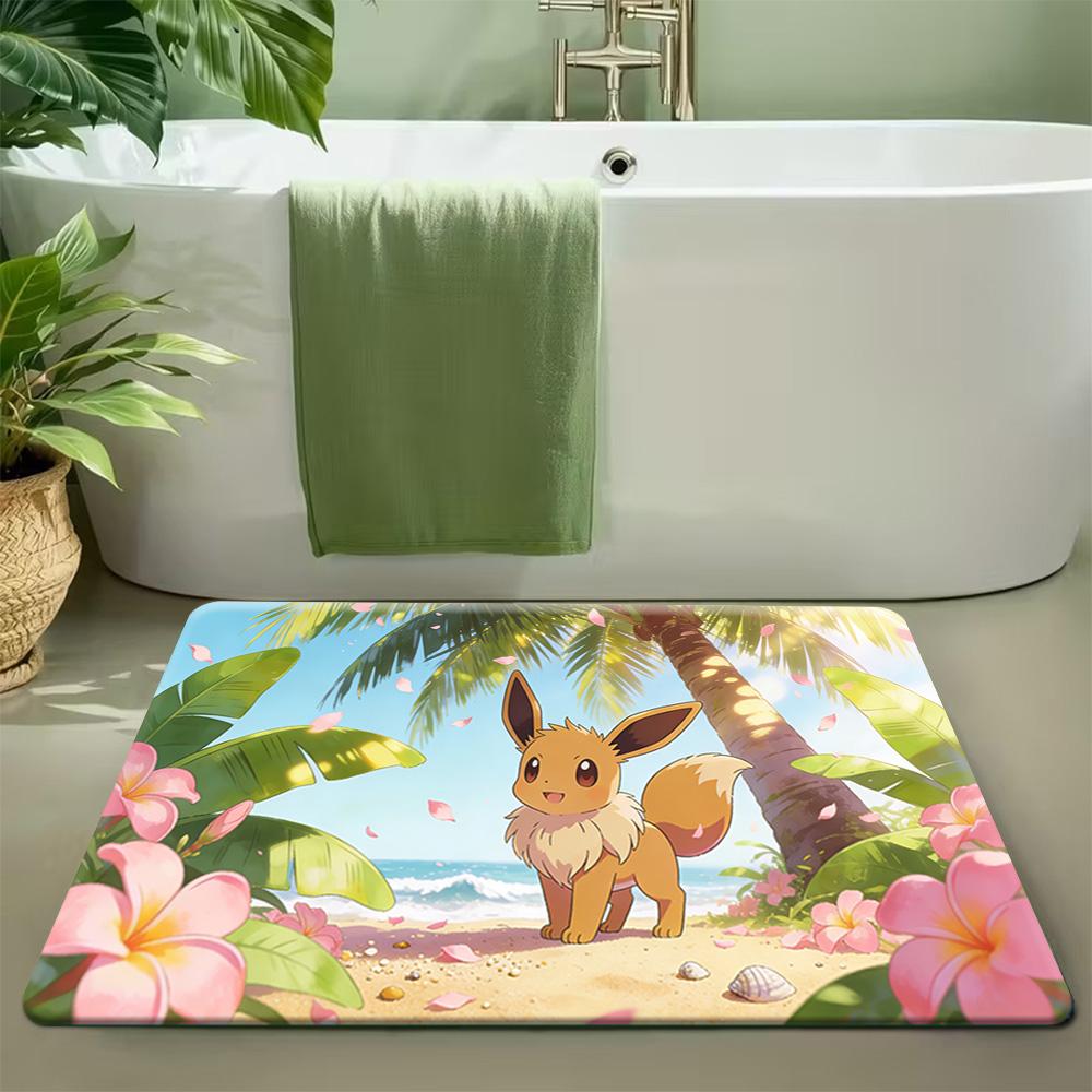 Pokemon Snorlax Pikachu and Friends Flower Field Print Non-slip Doormat, Soft Absorbent Floor Rug for Home Decor