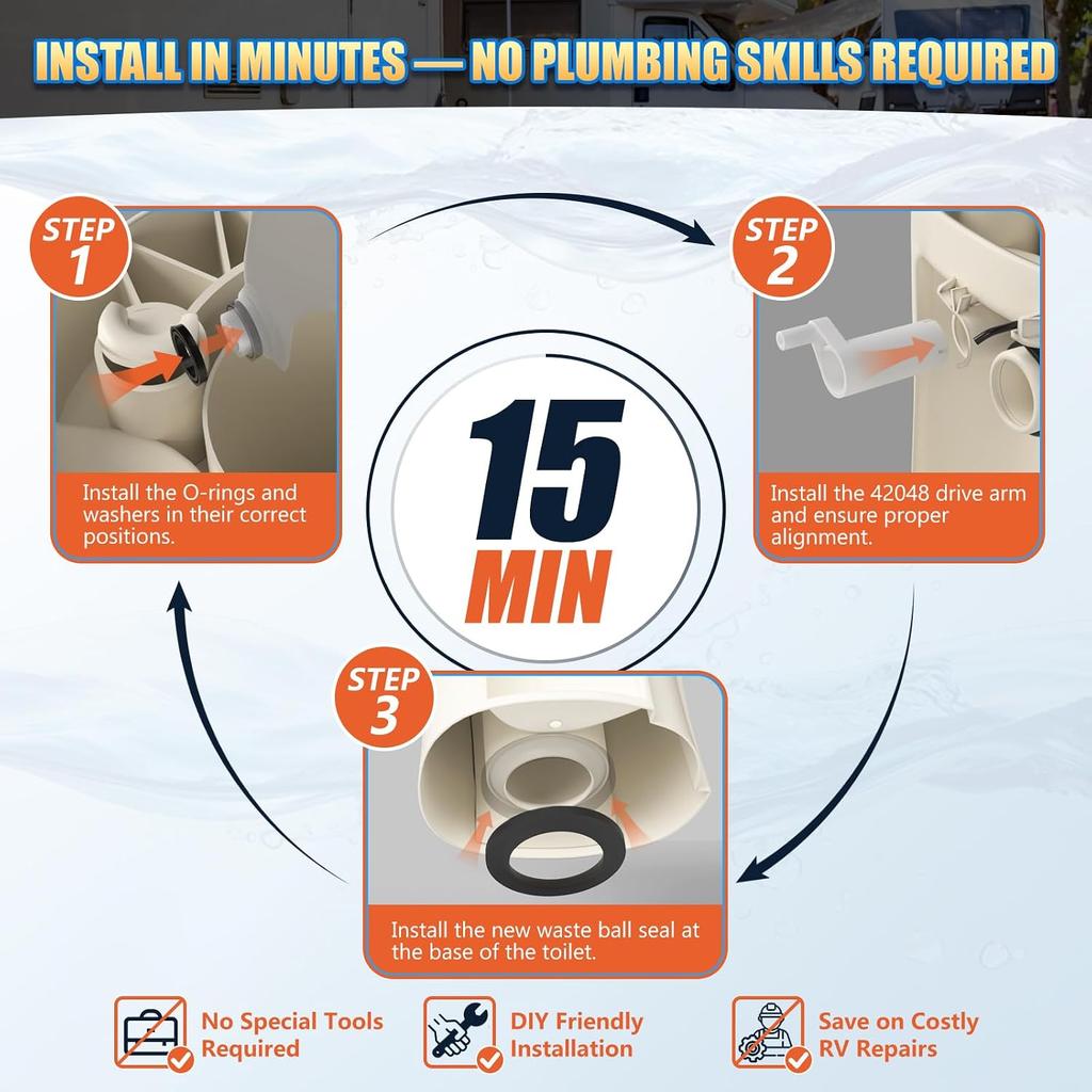 RV Toilet Seal Kit - 42048 Waste Ball Drive Arm & Closet Flange Seal 33239