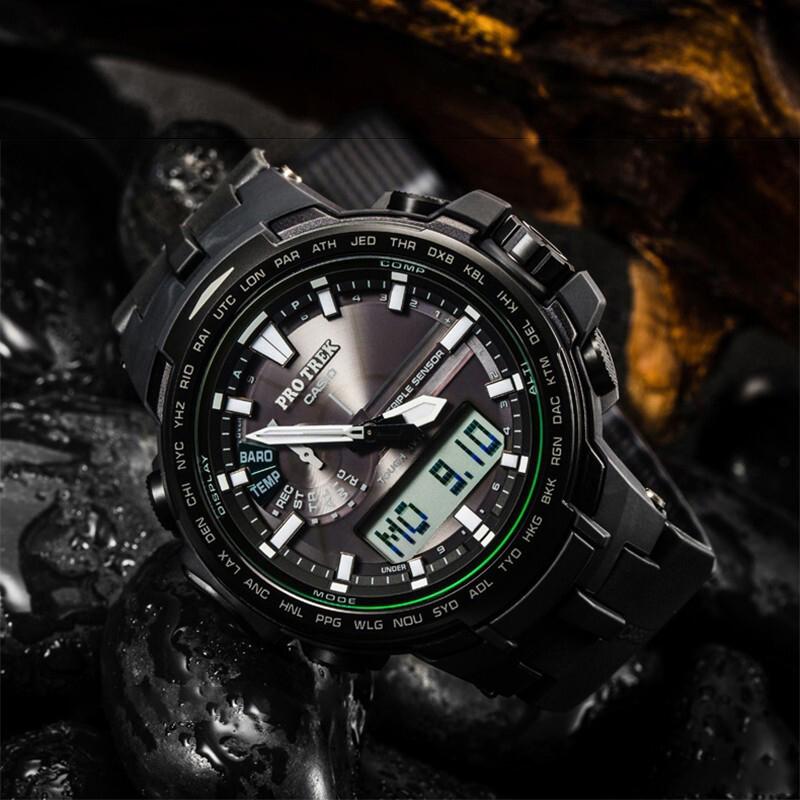 Casio Серия PRO TREK - Дисковый двойной дисплей - Для активного отдыха и альпинизма - Водонепроницаемые - Многофункциональные - Смарт-часы - Солнечно-кварцевый механизм - PRW-6100FC-1PR