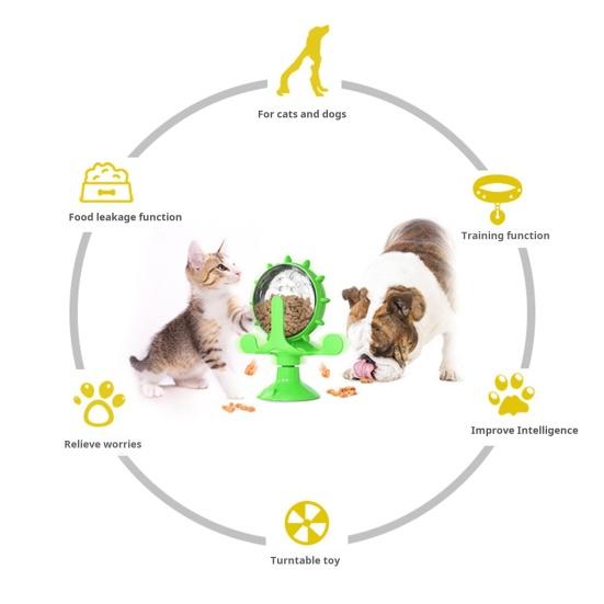 Интерактивная игрушка-дозатор для кошачьих лакомств, вращающаяся на 360 градусов, ветряная мельница, медленная кормушка для кошек с присоской, игрушка для предотвращения утечки корма для домашних кошек