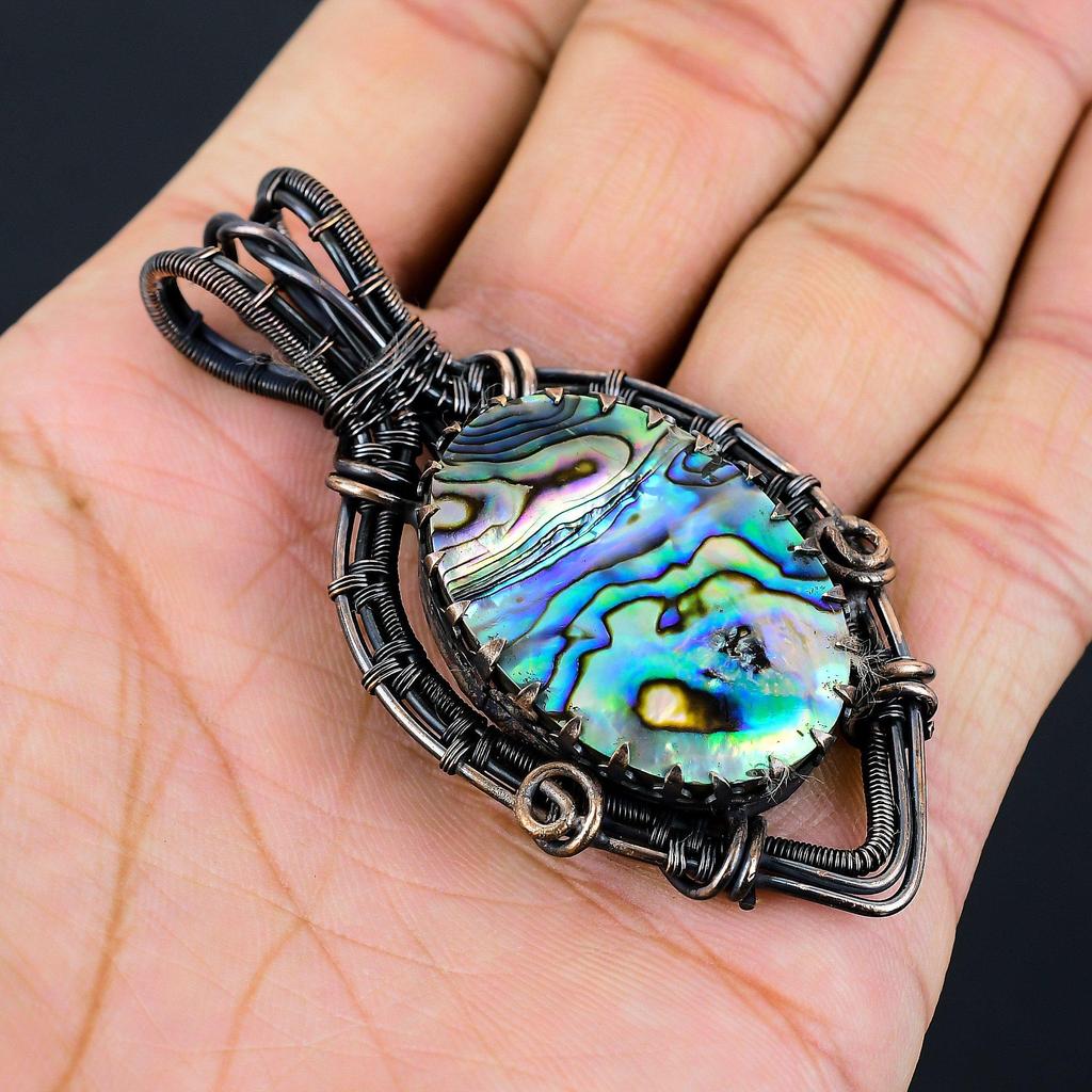 Abalone Shell Gemstone Чистая медная проволока Обернутая подвеска ручной работы Уникальные ювелирные изделия