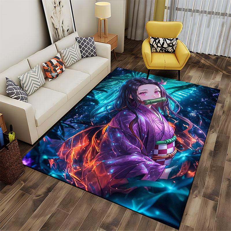 Anime Girl with Purple Kimono suitable as a non-slip mat for the living room or bedroom sofa
