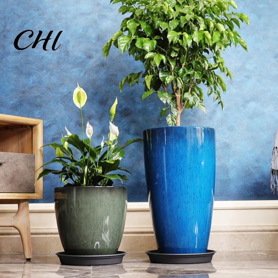 Crack-resistant Flower Pot Deep Imitation Ceramic Plant with Drainage Hole Resin Monstera Sturdy Planter Saucer for Indoor Outdoor Plants Home Garden