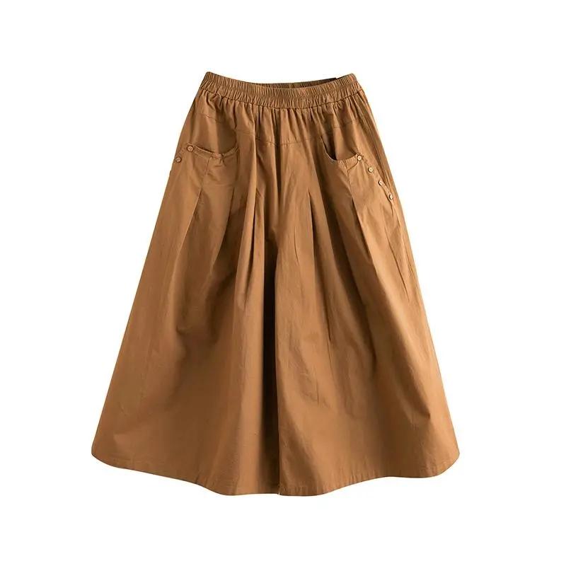 Летние хлопковые широкие брюки женские в винтажном стиле однотонные свободные женские повседневные брюки длиной до щиколотки