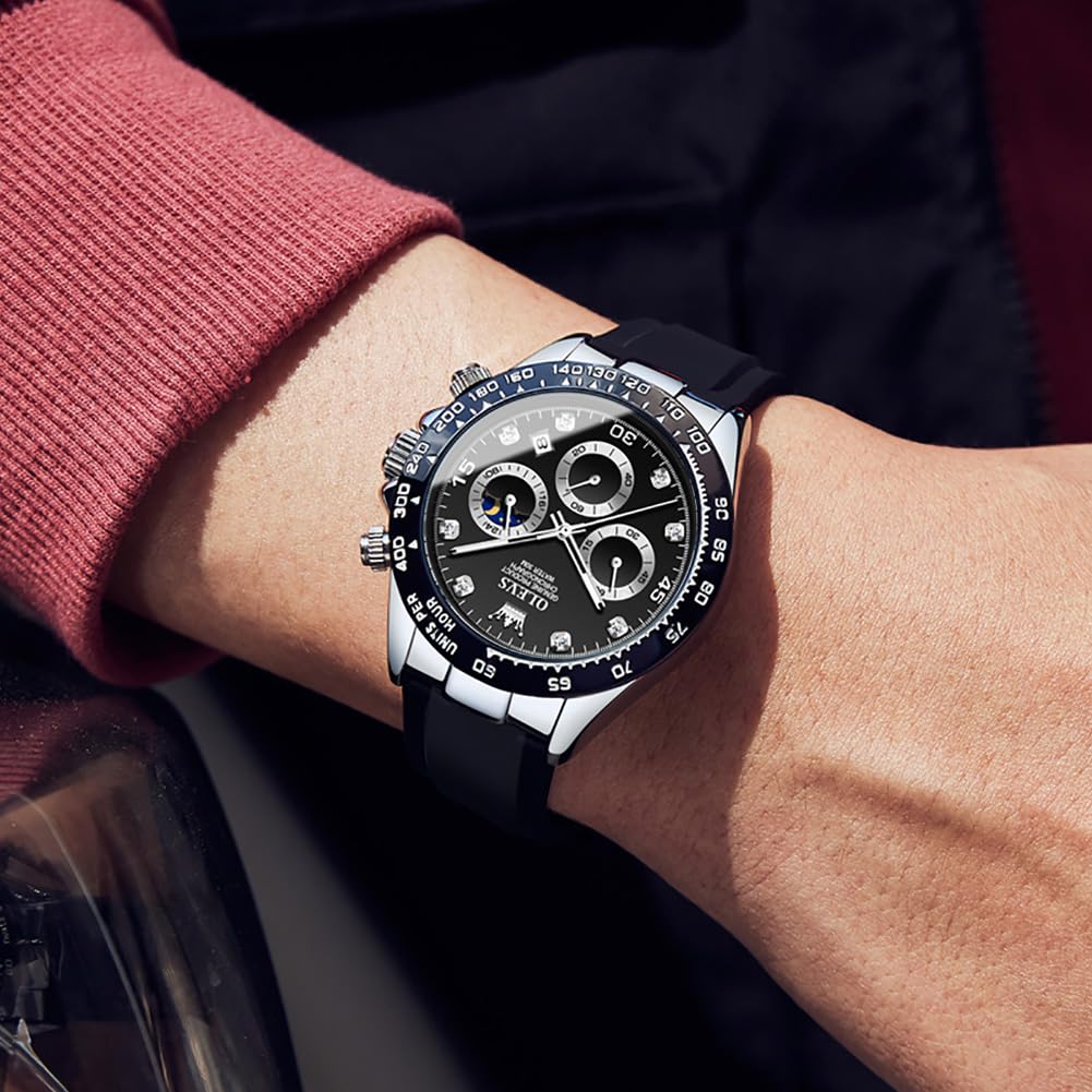 OLEVS модные наручные часы спортивные часы популярные модные брендовые часы циферблат черный японский кварцевый силиконовый ремешок секундомер дата водонепроницаемые часы