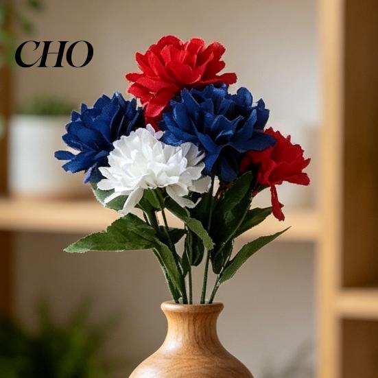 All-season Artificial Flowers Independence Day Memorial Red White Blue Patriotic Cemetery Flower Durable Fake Floral Bouquet 4th of July Faux