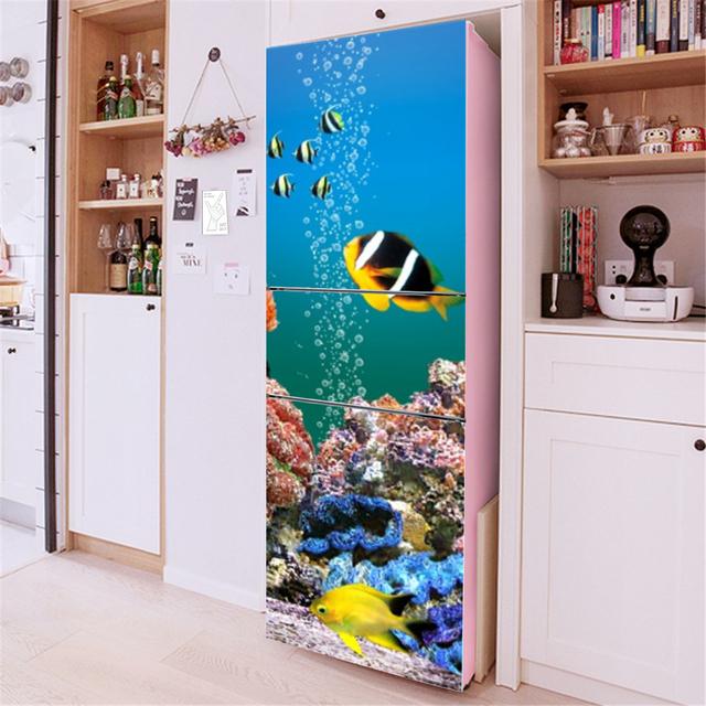 3D Flowers Self Adhesive Refrigerator Wrap Freezer Sticker Art Fridge Door Cover Wallpaper Relief Flower Kitchen Accessories