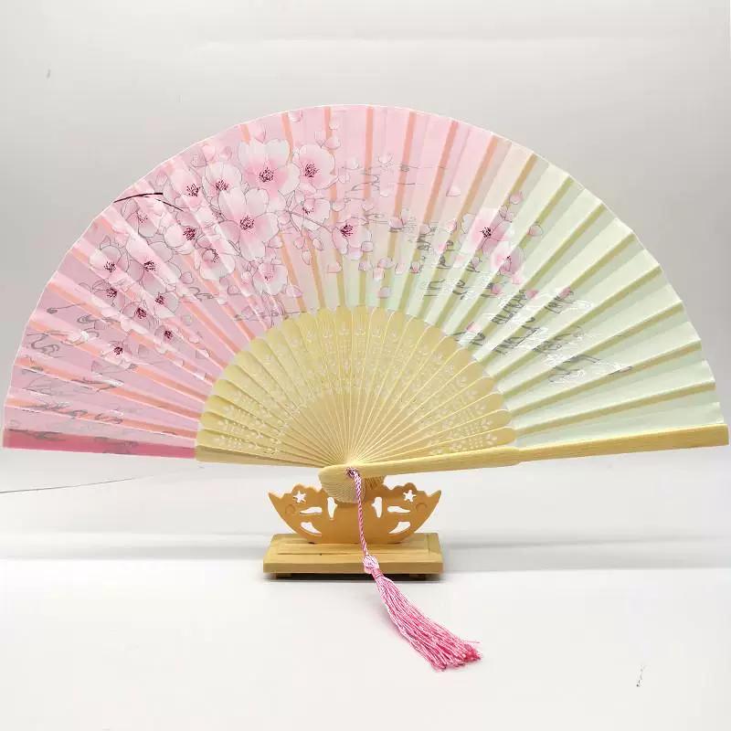 Chinese Style Folding Fan for Men, Portable, Retro Style, Classical, Traditional Hanfu, Black and Green, Bamboo Design