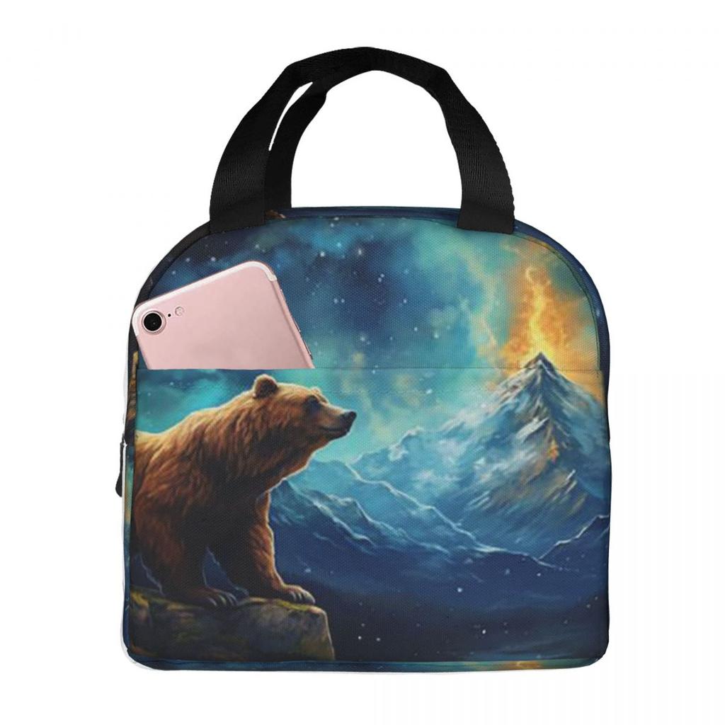 Bear Looks Up At The Starry Sky Insulated Lunch Bag for Women Children Portable Food Boxes Thermal Lunch Box Tote